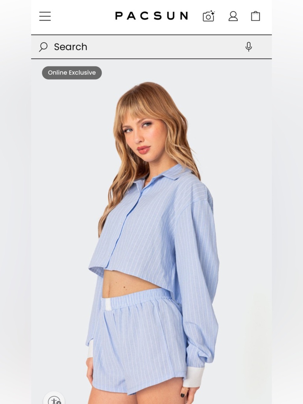 Edikted Light Blue Striped Cropped Shirt